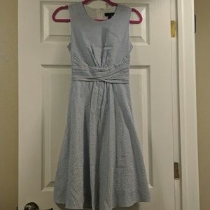 NWT J. Crew Seersucker Blue/ White Bow dress Sz 0